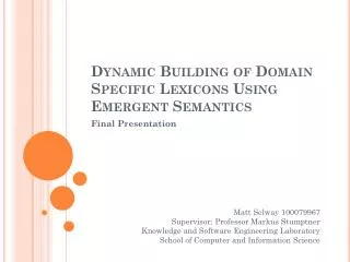 Dynamic Building of Domain Specific Lexicons Using Emergent Semantics