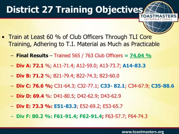 district 27 training objectives