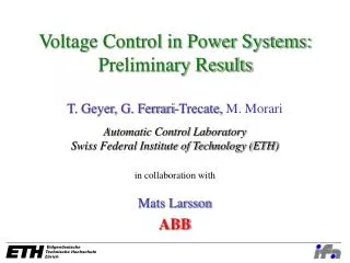 Voltage Control in Power Systems: Preliminary Results
