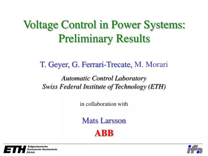 voltage control in power systems preliminary results