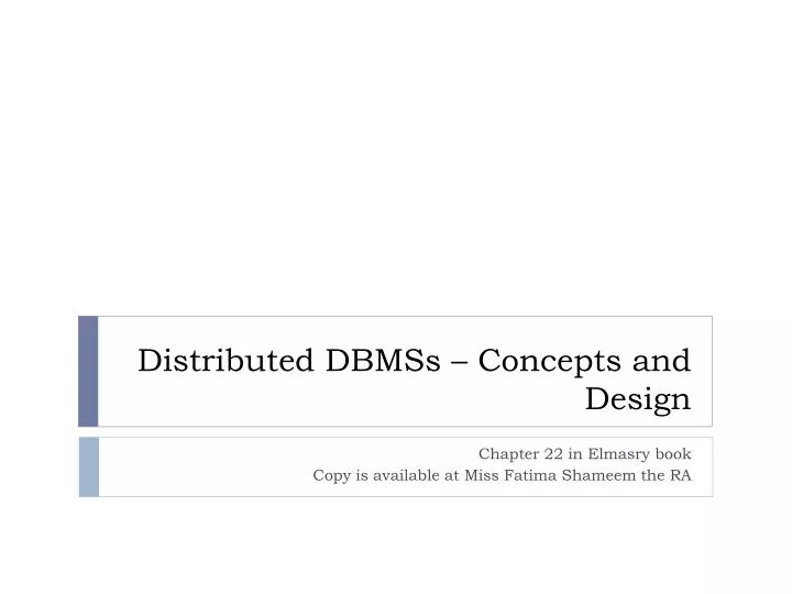 distributed dbmss concepts and design