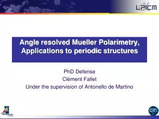 Angle resolved Mueller Polarimetry, Applications to periodic structures