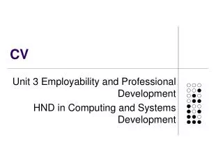 Unit 3 Employability and Professional Development HND in Computing and Systems Development