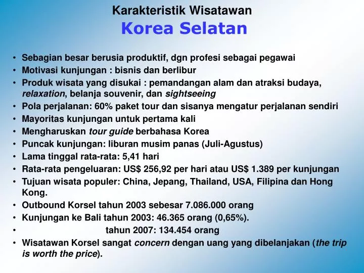 karakteristik wisatawan korea selatan