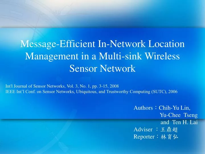 message efficient in network location management in a multi sink wireless sensor network