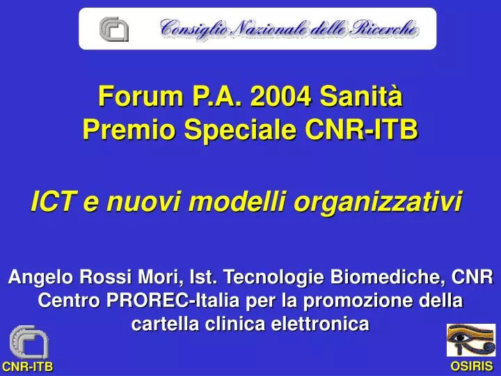 forum p a 2004 sanit premio speciale cnr itb