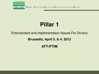 Pillar 1 Enforcement and implementation Issues For Drivers Brussells , April 3. &amp; 4. 2012