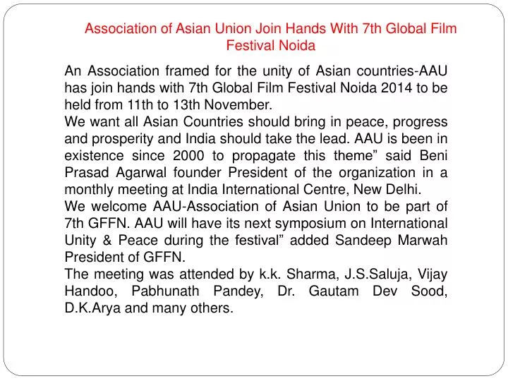 association of asian union join hands with 7th global film festival noida