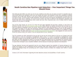 South Carolina Gas Pipeline Leak Detection – Few Important