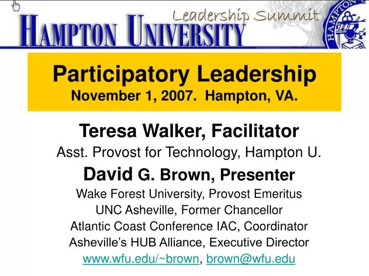 participatory leadership november 1 2007 hampton va