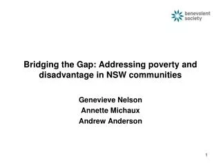 Bridging the Gap: Addressing poverty and disadvantage in NSW communities