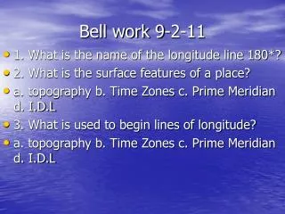 Bell work 9-2-11