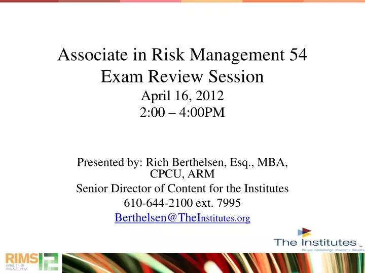associate in risk management 54 exam review session april 16 2012 2 00 4 00pm