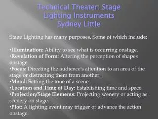 Technical Theater: Stage Lighting Instruments Sydney Little