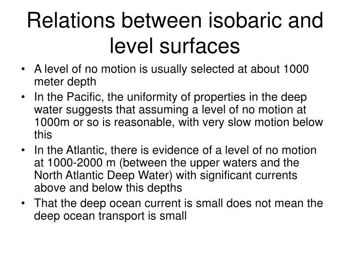relations between isobaric and level surfaces