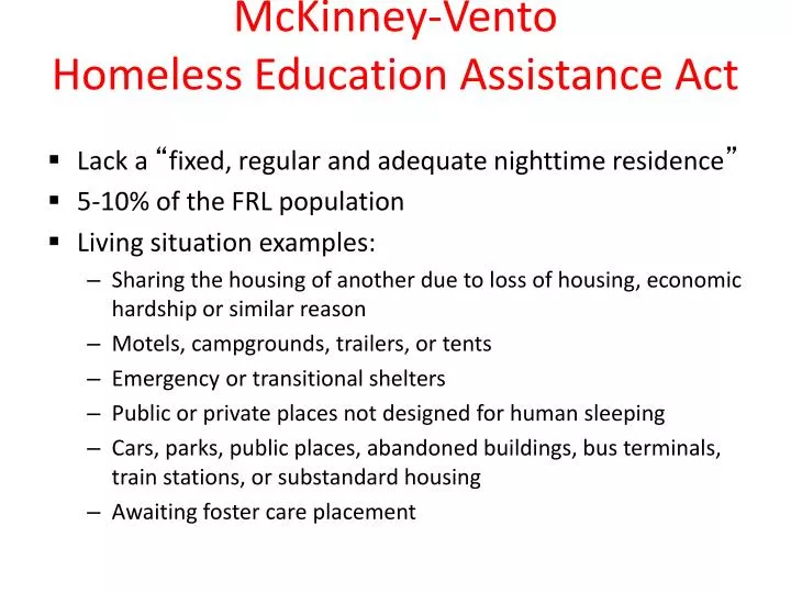 mckinney vento homeless education assistance act