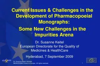 Current Issues &amp; Challenges in the Development of Pharmacopoeial Monographs: