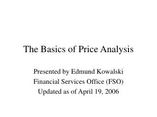 The Basics of Price Analysis