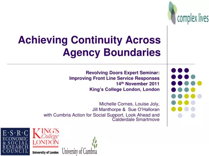 achieving continuity across agency boundaries