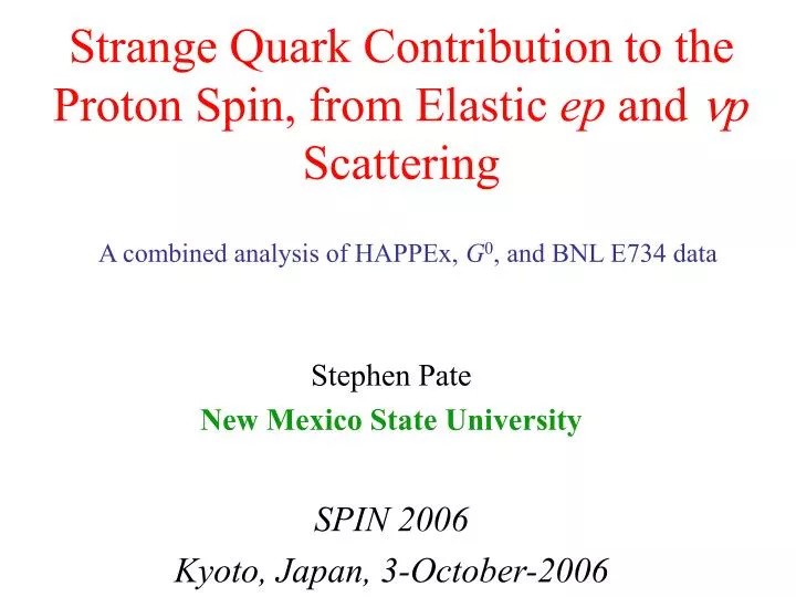 strange quark contribution to the proton spin from elastic ep and n p scattering