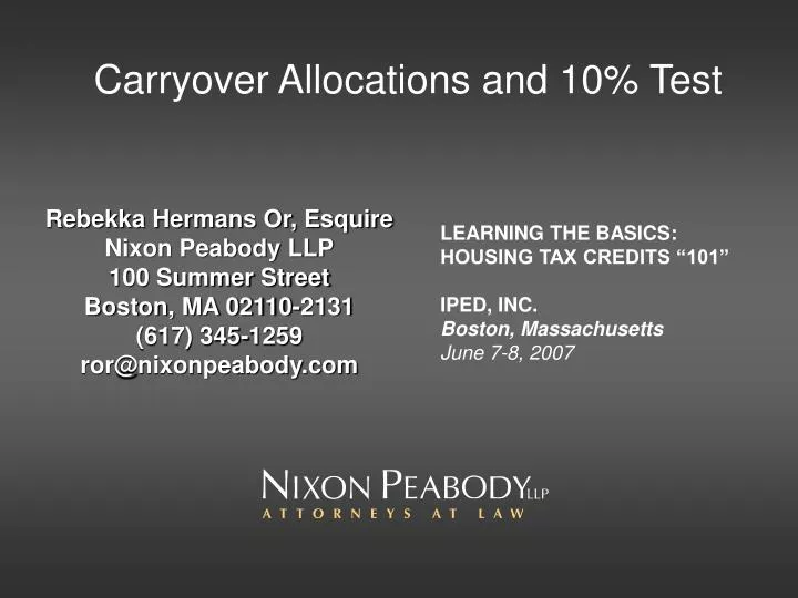 carryover allocations and 10 test