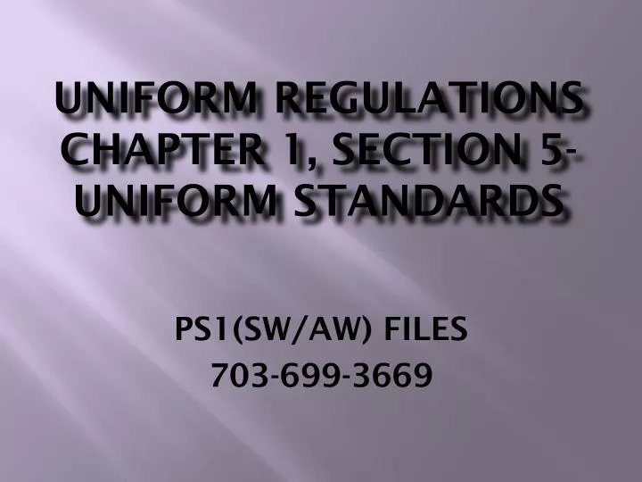uniform regulations chapter 1 section 5 uniform standards