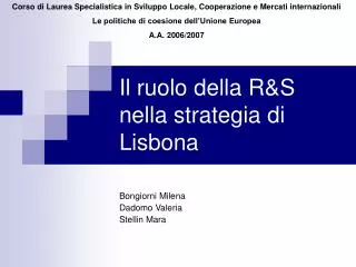 il ruolo della r s nella strategia di lisbona