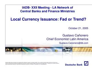 IADB- XXII Meeting - LA Network of Central Banks and Finance Ministries