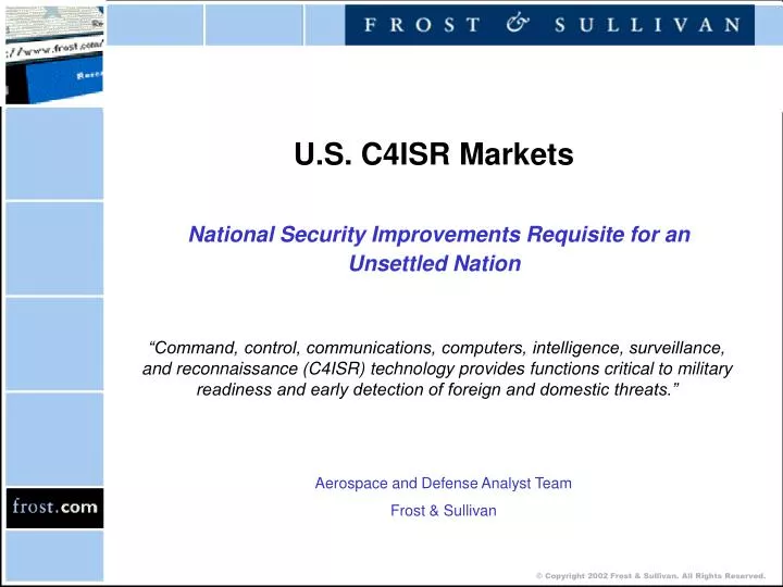 u s c4isr markets national security improvements requisite for an unsettled nation