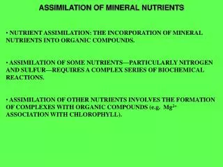 ASSIMILATION OF MINERAL NUTRIENTS