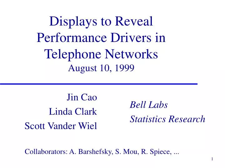 displays to reveal performance drivers in telephone networks august 10 1999