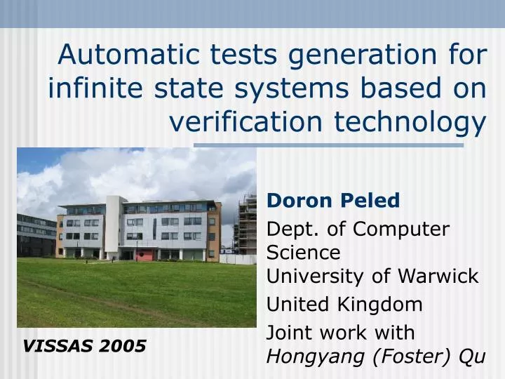 automatic tests generation for infinite state systems based on verification technology
