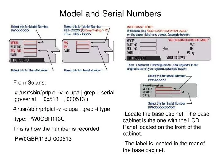 model and serial numbers