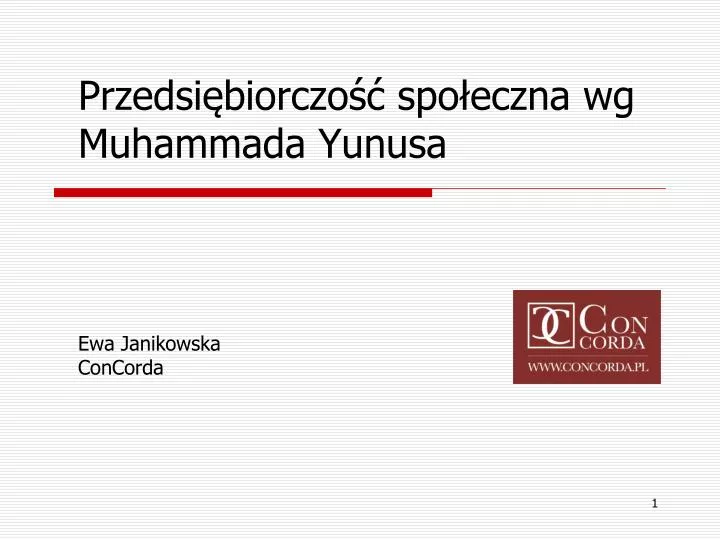 przedsi biorczo spo eczna wg muhammada yunusa