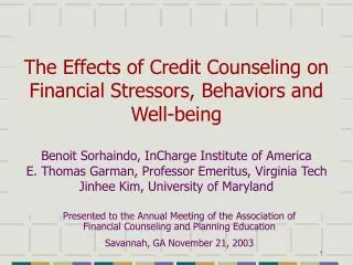 The Effects of Credit Counseling on Financial Stressors, Behaviors and Well-being