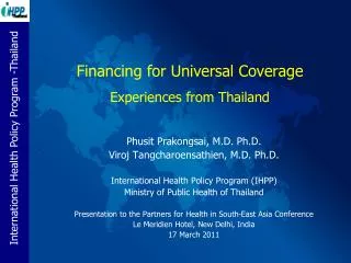 Financing for Universal Coverage Experiences from Thailand