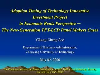 Chung-Cheng Lee Department of Business Administration, Chaoyang University of Technology