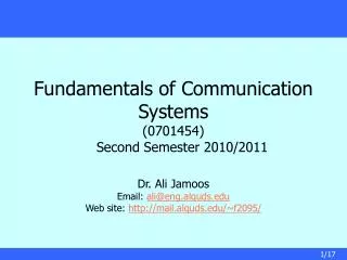 Fundamentals of Communication Systems (0701454) Second Semester 2010/2011