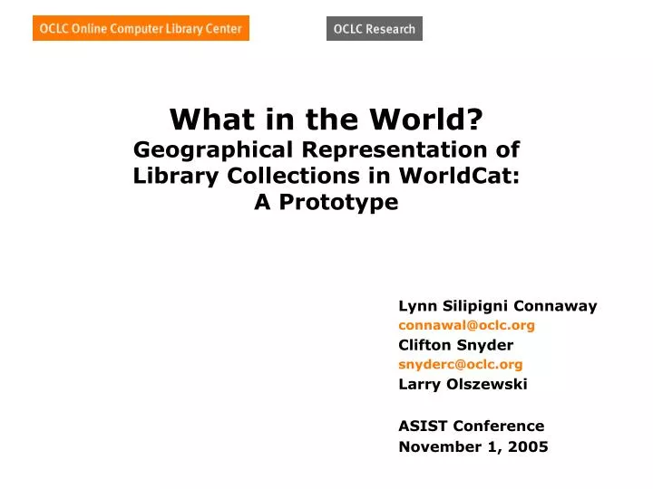 what in the world geographical representation of library collections in worldcat a prototype