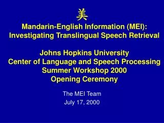 The MEI Team July 17, 2000