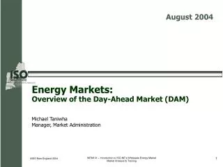 Energy Markets: Overview of the Day-Ahead Market (DAM)