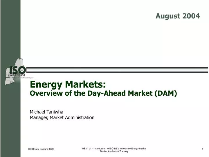 energy markets overview of the day ahead market dam