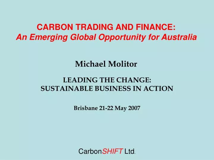 carbon trading and finance an emerging global opportunity for australia michael molitor