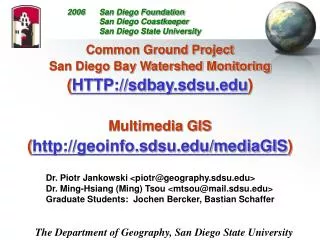 Common Ground Project San Diego Bay Watershed Monitoring ( HTTP://sdbay.sdsu )