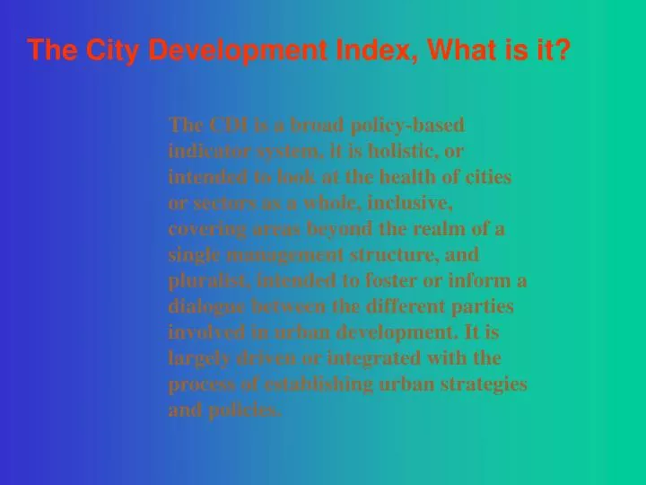 the city development index what is it