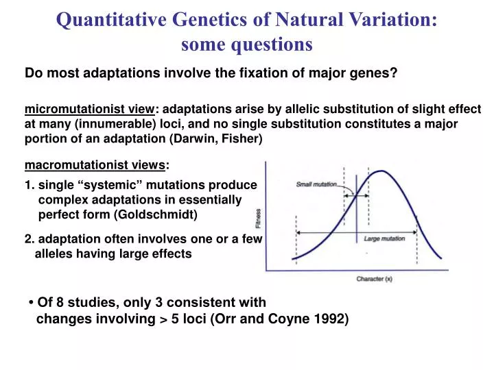 quantitative genetics of natural variation some questions
