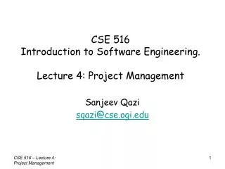 CSE 516 Introduction to Software Engineering. Lecture 4: Project Management