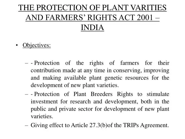 the protection of plant varities and farmers rights act 2001 india