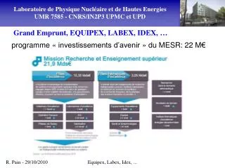 grand emprunt equipex labex idex