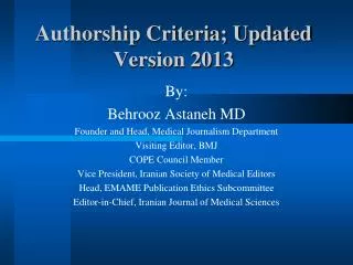 Authorship Criteria; Updated Version 2013